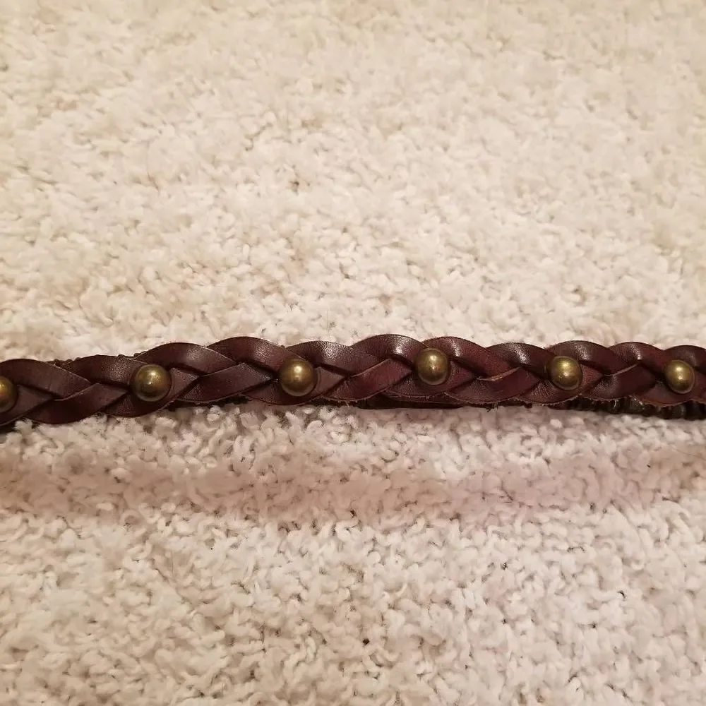 Leather Braided Belt with Studs & Stretch S